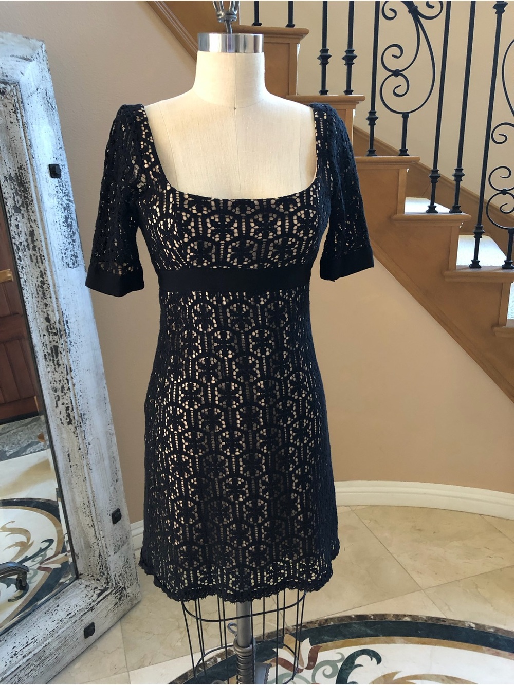 Milly of New York Black Lace Square-Neck Dress